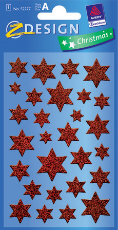 Z-Design 52277 Świąteczne naklejki brokatowe - gwiazdki czerwone 1 ark.
