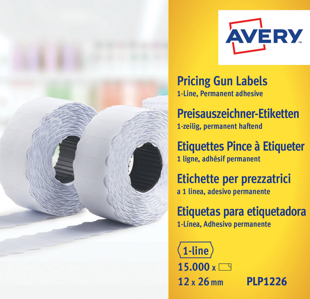 Etykiety do metkownic 1 rzędowe 26x12 mm 1500 szt. Avery PLP1226 trwały klej