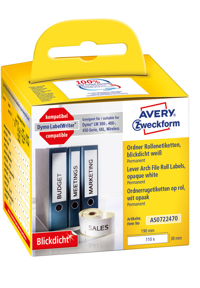 AS0722470 Etykieta na segregator w rolce do drukarek Dymo LabelWriter 190x38mm