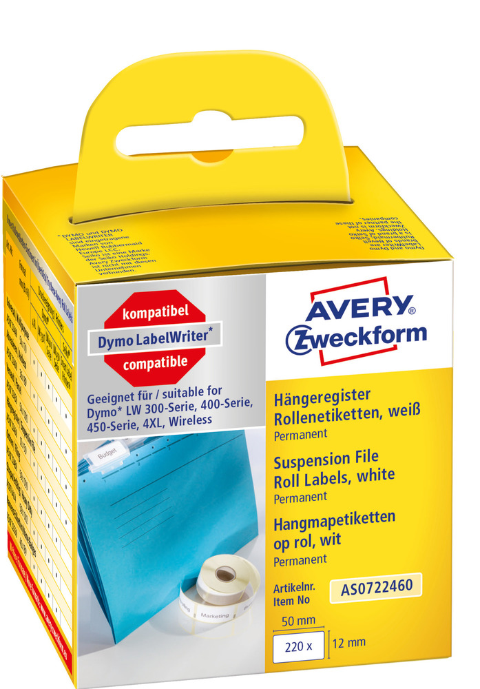 AS0722460 Etykieta do teczek wiszących do drukarek Dymo LabelWriter 50x12mm