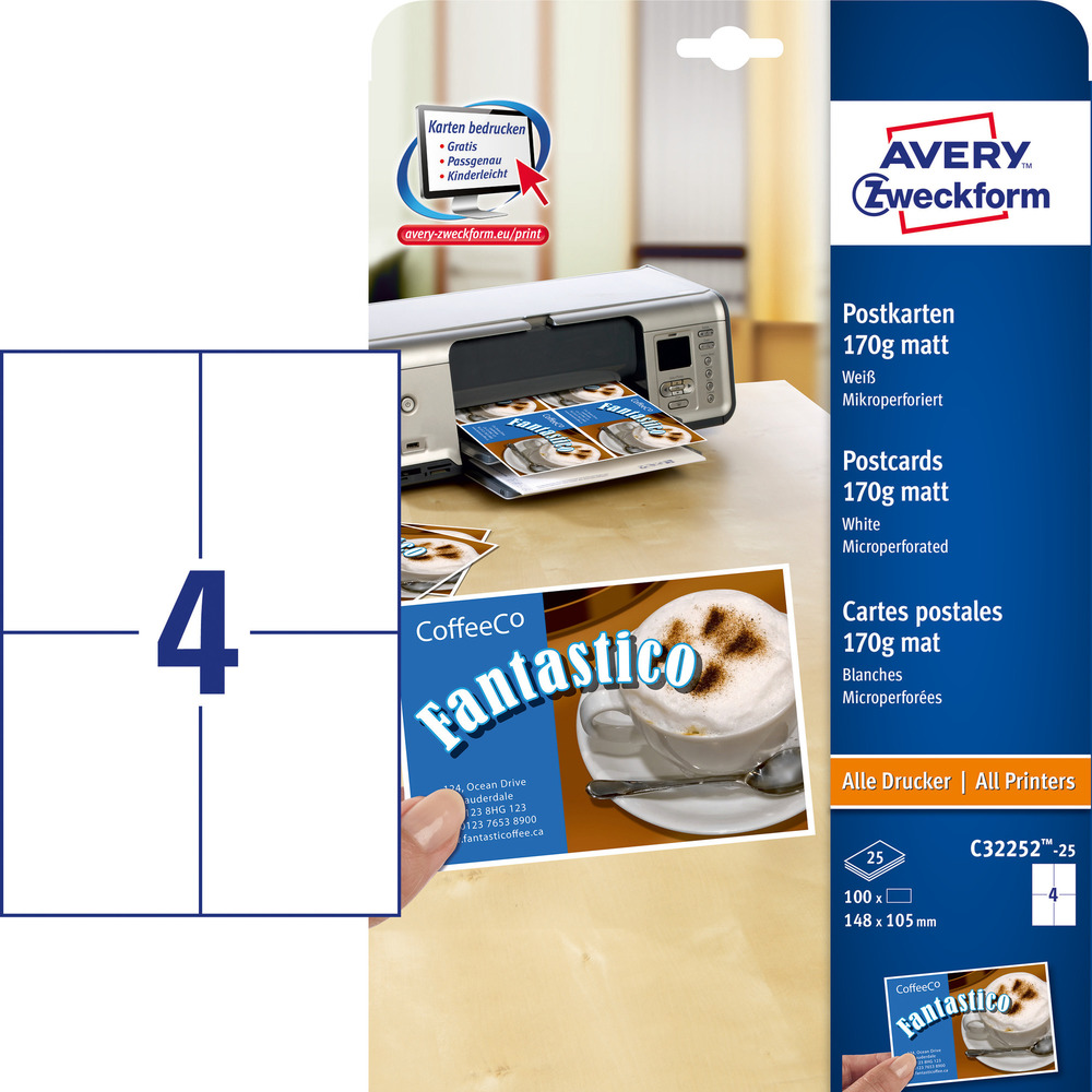Avery Zweckform C32252-25 Karty katalogowe 148x105mm 170g. matowe 100 szt.