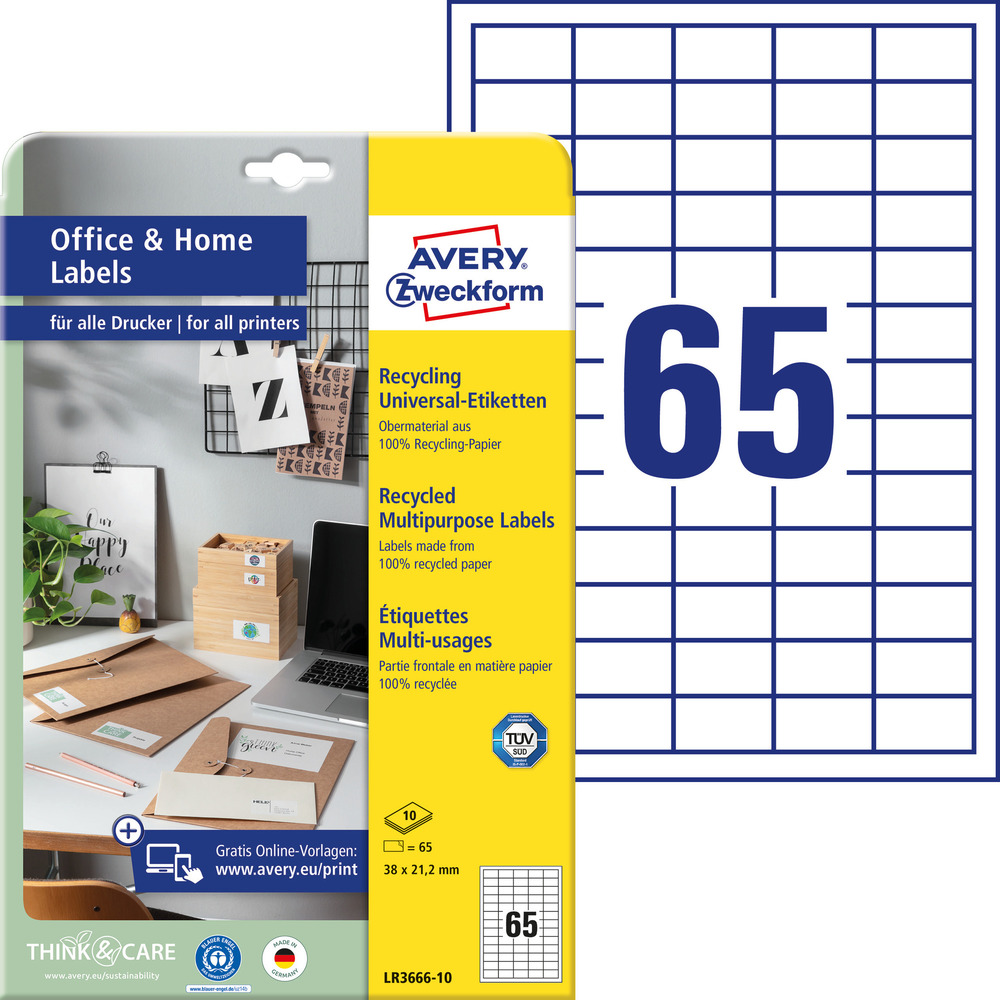 Etykiety uniwersalne recykling Avery Zweckform LR3666-10 38x21,2mm 650 szt.