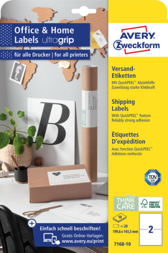 Etykieta wysyłkowa Avery Zweckform 7168-10 Ultra Grip 20 etykiet A5 w op.