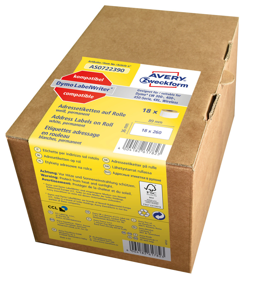 AS0722390 Etykieta adresowa na rolce do drukarek Dymo seria LabelWriter 89x36mm