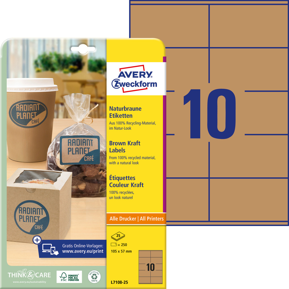 Brązowe naturalne etykiety 105x57 mm etykiet Avery Zweckform L7108-25