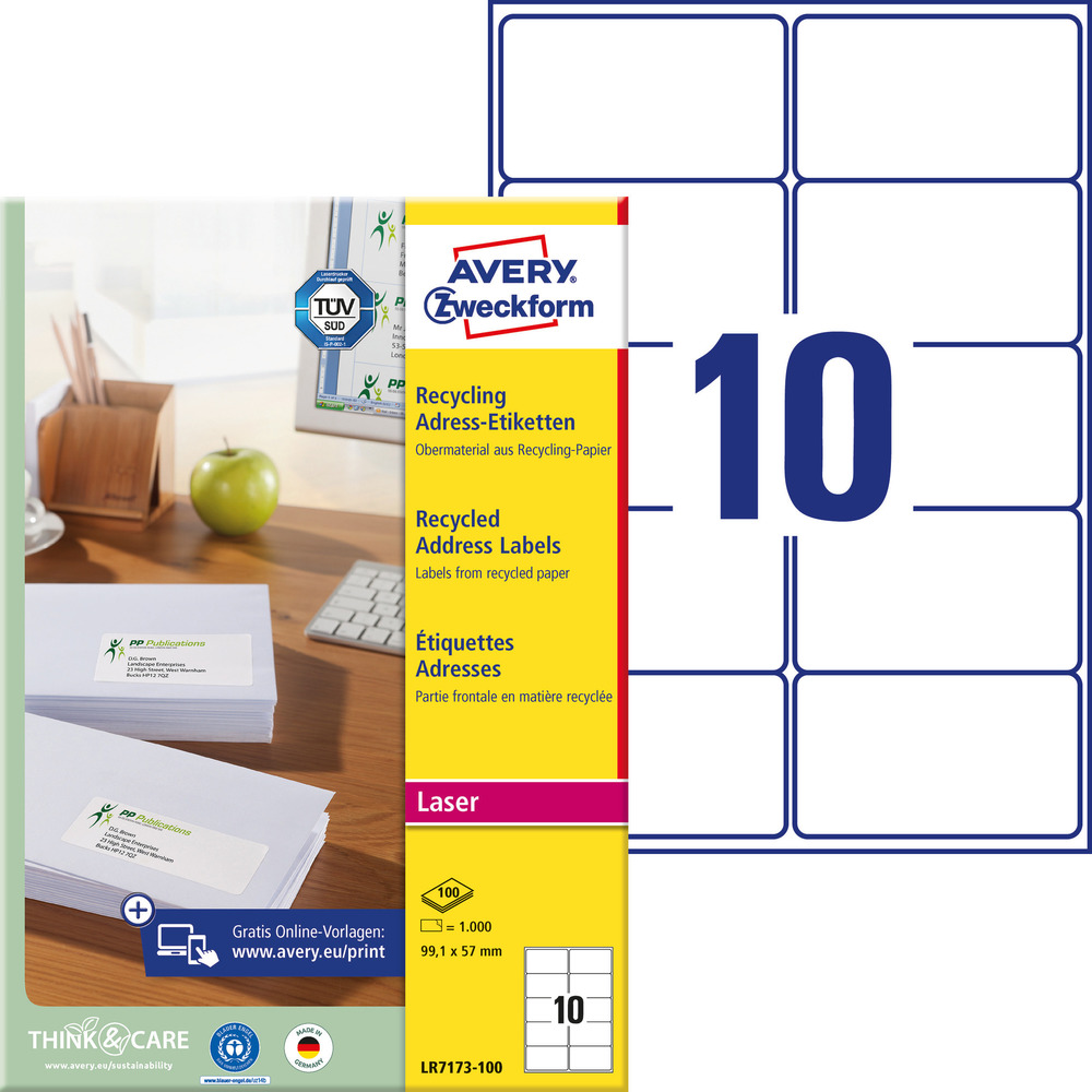 Etykieta adresowa recyklingowana Avery Zweckform LR7173 -100 99,1 x 57mm 1000