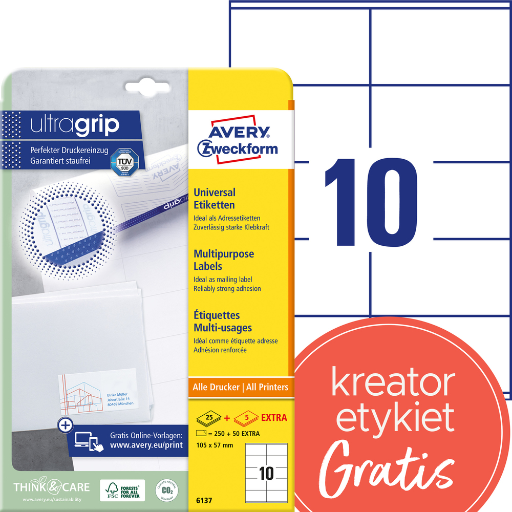 Etykiety uniwersalne Avery Zweckform 6137 samoprzylepne 105 x 57 mm 300 etykiet