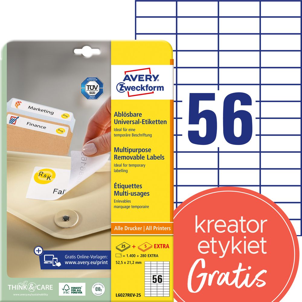 Etykieta usuwalna L6027REV-25 Etykiety Avery Zweckform 52,5x21,2mm 1680 etykiet