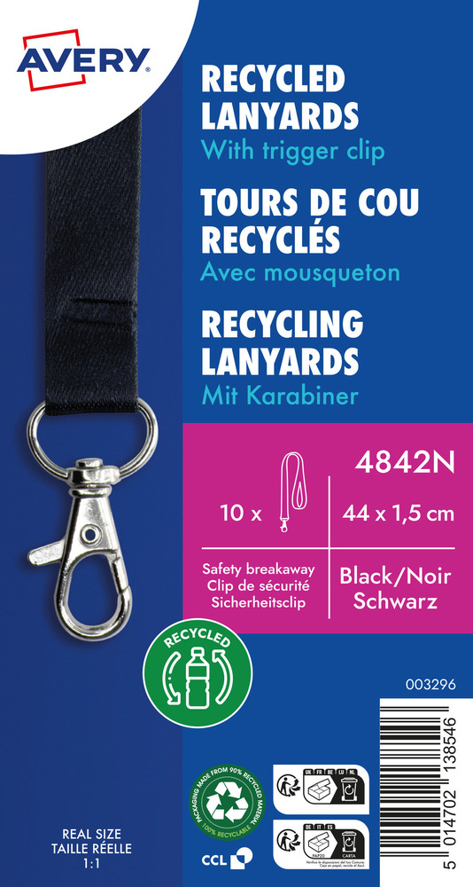 AVERY 4842N Smycz rPET na identyfikator 15 x 440 mm czarna 10 szt.