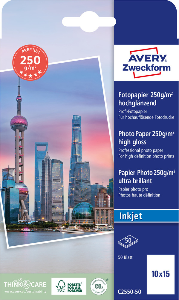 Papier fotograficzny PREMIUM C2550 50 Avery Zweckform 10x15 cm 250g/m2 50 ark.