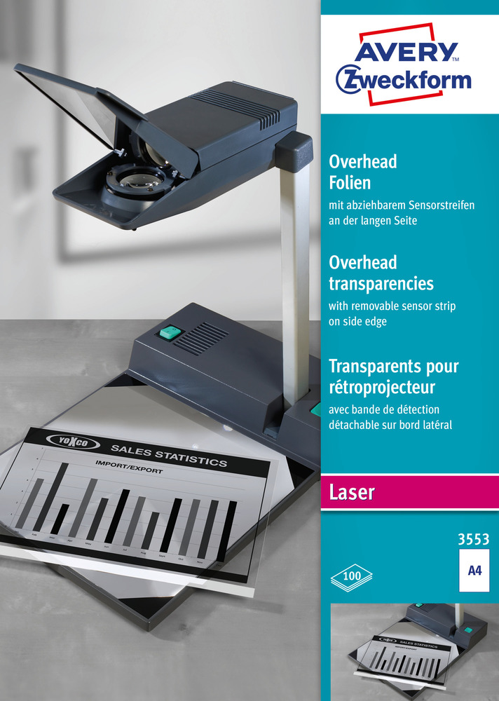 Folia do rzutników 3553 Avery Zweckform, format A4, 100 arkuszy, drukarki lasero