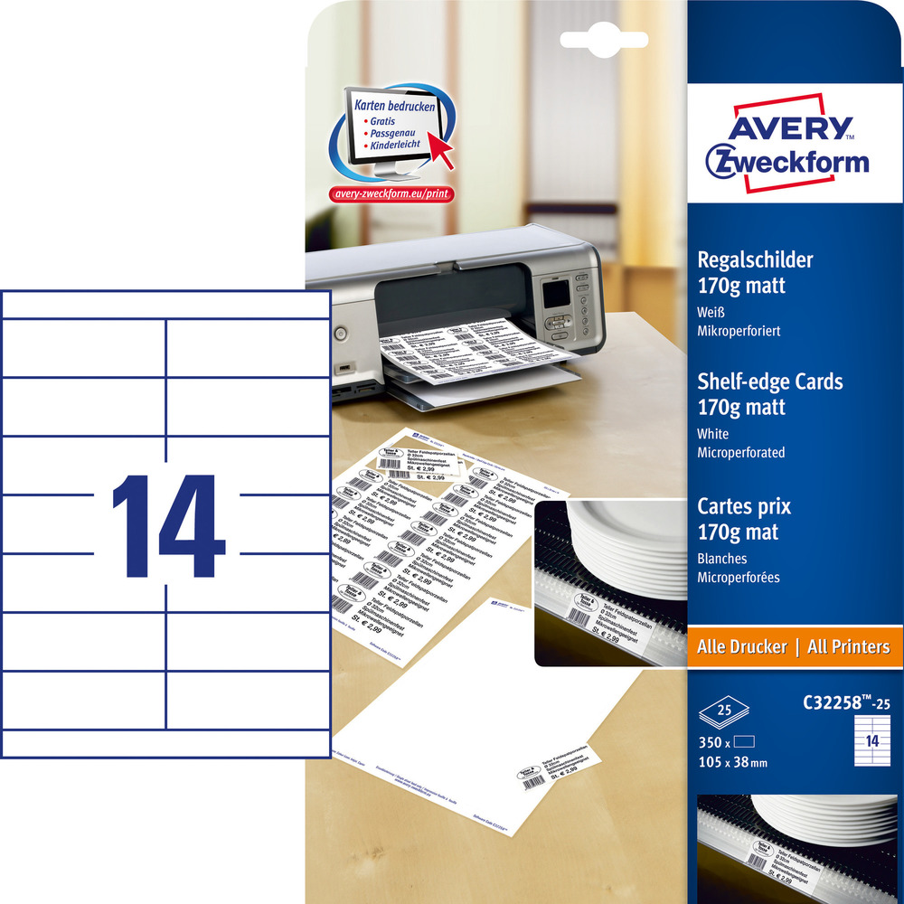 Avery Zweckform C32258-25 Szyldy regałowe rozm. 105x38mm 170g.  350 szt.