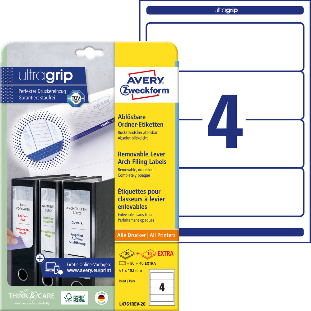 Etykiety na segregator Avery L4761REV-20 192 x 61 80 etykiet usuwalnych