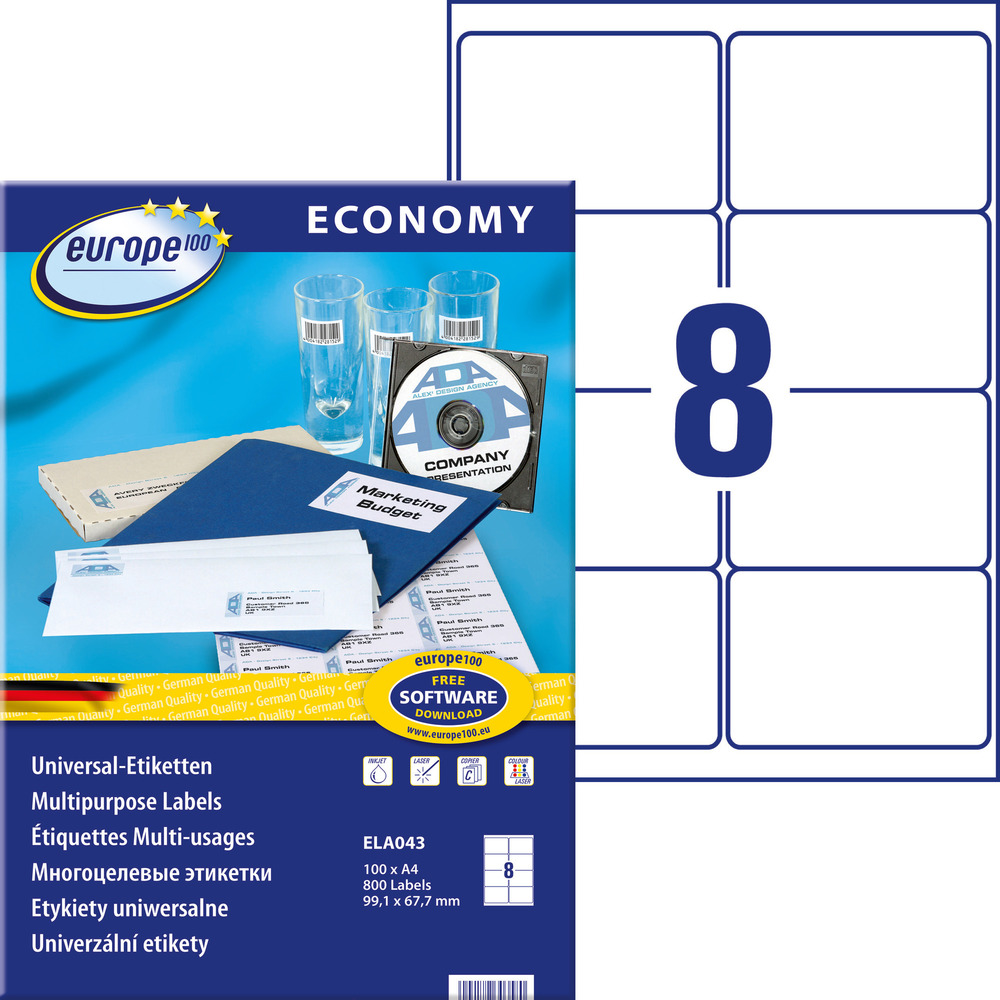 Etykieta uniwersalna Economy Europe100 ELA043 rozmiar 99,1 x 67,7 mm 800 etykiet