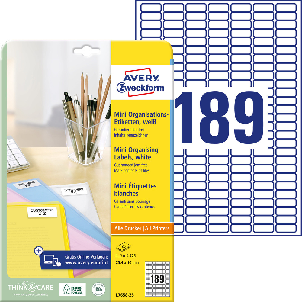 Etykieta uniwersalna mini Avery Zweckform L7658 - 25, 25,4 x 10 mm 4725 szt. 