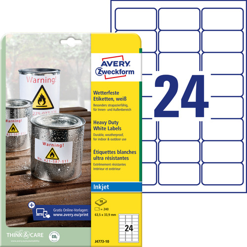 Etykiety wodoodporne InkJet Avery Zweckform J4773-10 poliesterowe 63,5x33,9 mm