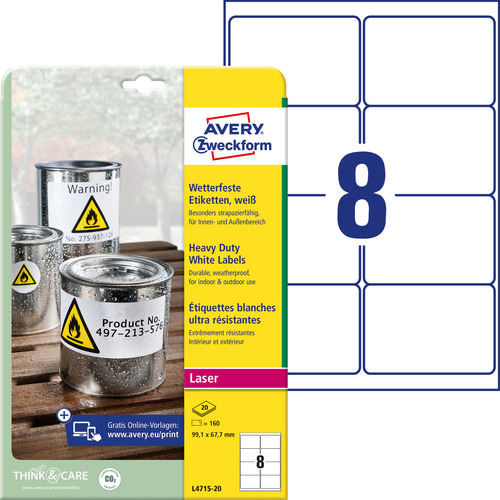 Etykiety poliestrowe wodoodporne Avery Zweckform L4715-20 białe 99,1x67,7mm