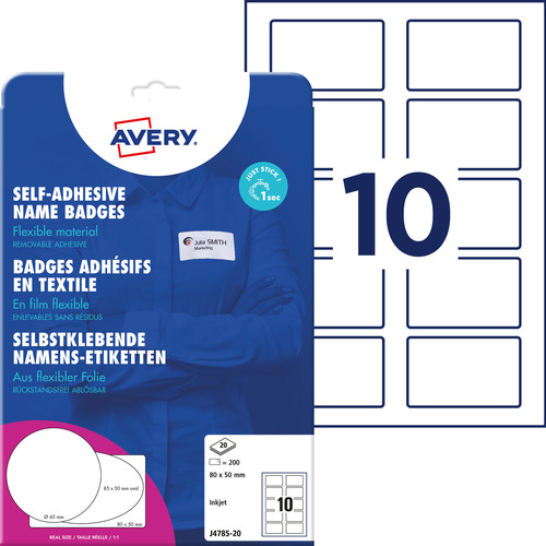 Samoprzylepne identyfikatory Avery Zweckform J4785-20 80 x 50 mm 200 szt.