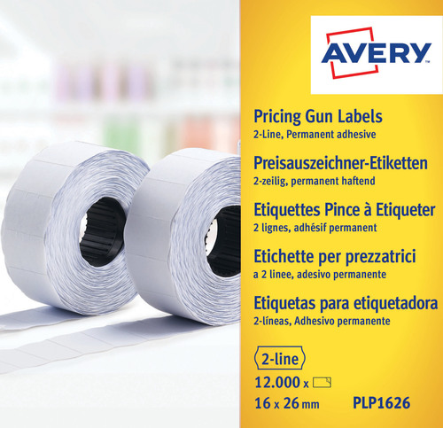 Etykiety do metkownic 2 rzędowe 26x16 mm 1200 szt. Avery PLP1626 trwale przyleg.