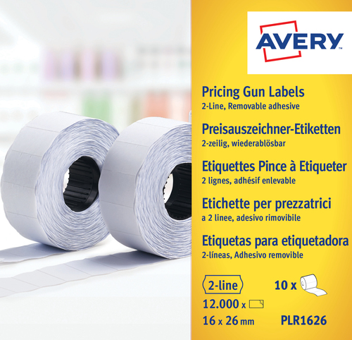 Etykiety do metkownic 2 rzędowe 26x16 mm 1200 szt. Avery PLR1626 usuwalne