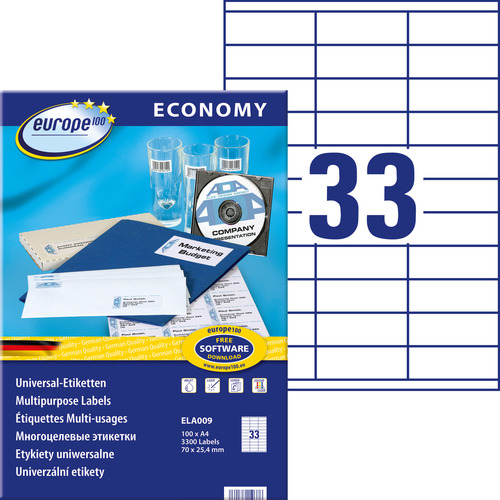 Etykieta uniwersalna Economy Europe100 ELA009 rozmiar 70 x 25,4mm 3300 etykiet