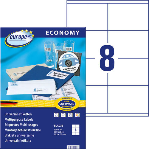 Etykieta uniwersalna Economy Europe100 ELA036 rozmiar 105 x 70 mm 800 etykiet