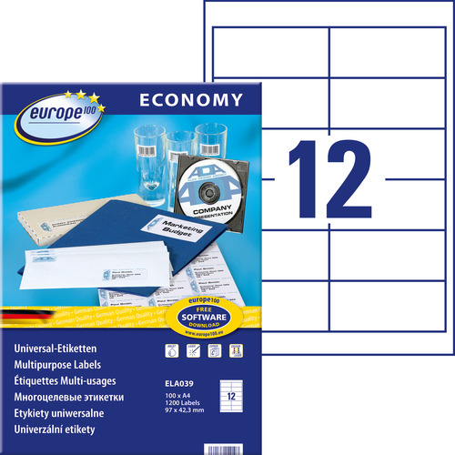 Etykieta uniwersalna Economy Europe100 ELA039 rozmiar 97 x 42,3 mm 1200 etykiet