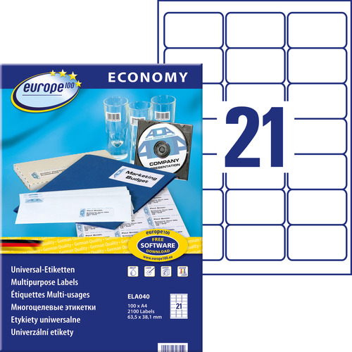 Etykieta uniwersalna Economy Europe100 ELA040 rozmiar 63,5 x 38,1 mm 2100 szt.