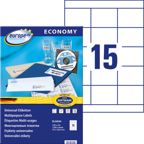 Etykieta uniwersalna Economy Europe100 ELA044 rozmiar 70 x 50,8mm 1500 etykiet