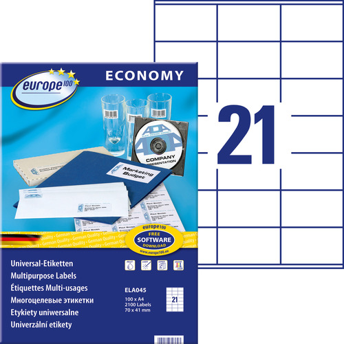 Etykieta uniwersalna Economy Europe100 ELA045 rozmiar 70 x 41 mm 2100 etykiet
