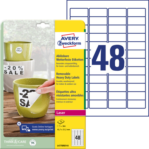 Etykiety poliestrowe Avery Zweckform usuwalne L4778REV-20 białe 45,7x21,2mm
