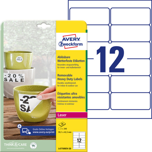 Etykiety poliestrowe Avery Zweckform usuwalne L4776REV-20 białe 99,1x42,3mm