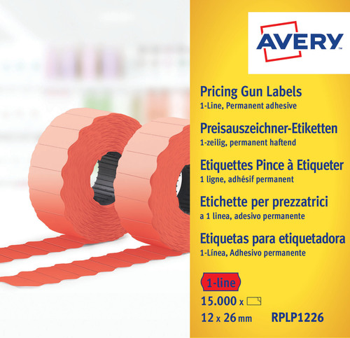 Etykiety do metkownic 1 rzędowe 26x12 mm 15000 szt. Avery RPLP1226 czerwone