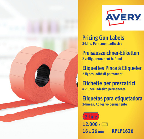 Etykiety do metkownic 2 rzędowe 26x16 mm 12000 szt. Avery RPLP1626 czerwone