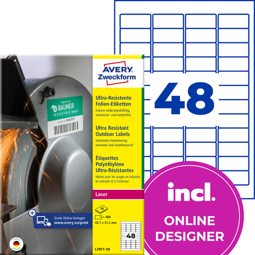 Etykiety polietylenowe Avery Zweckform L7911-10 rozm. 45,7 x 21,2 mm 480 etykiet