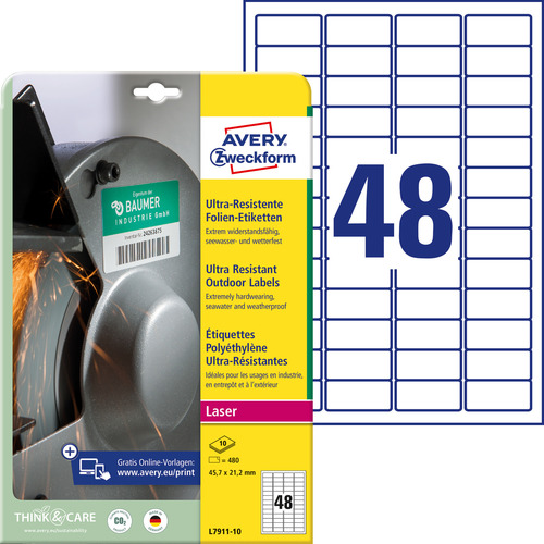 Etykiety polietylenowe Avery Zweckform L7911-10 rozm. 45,7 x 21,2 mm 480 etykiet