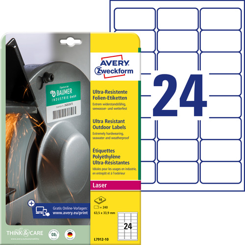 Etykiety polietylenowe Avery Zweckform L7912-10 rozm. 63,5 x 33,9 mm 240 etykiet