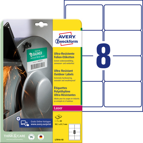 Etykiety polietylenowe Avery Zweckform L7914-10 rozm. 99,1 x 67,7 mm 80 etykiet