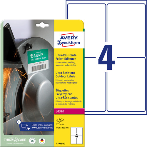 Etykiety polietylenowe Avery Zweckform L7915-10 rozm. 99,1 x 139 mm 40 etykiet