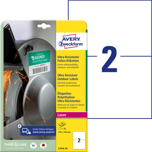 Etykiety foliowe polietylenowe Avery Zweckform L7916-10 rozm. 210 x 148 mm