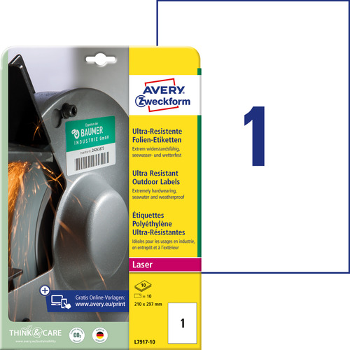 Etykiety polietylenowe Avery Zweckform L7917-10 rozm. 210 x 297 mm 10 etykiet