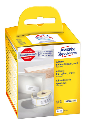 AS0722400 Etykieta adresowa na rolce do drukarek Dymo seria LabelWriter 89x36mm