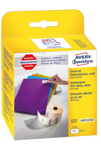 AS0722550 Etykieta uniwersalna na rolce do drukarek Dymo LabelWriter 19x51mm