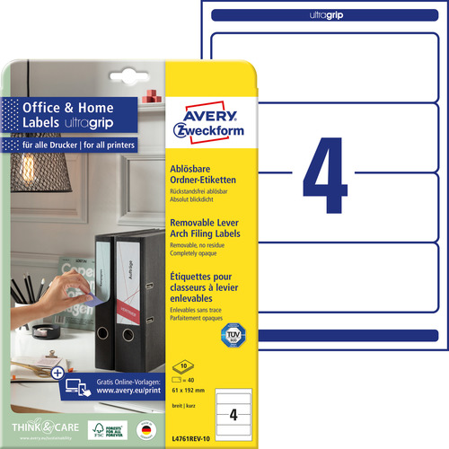 Etykiety na segregator Avery L4761REV-10 192 x 61 40 etykiet usuwalnych