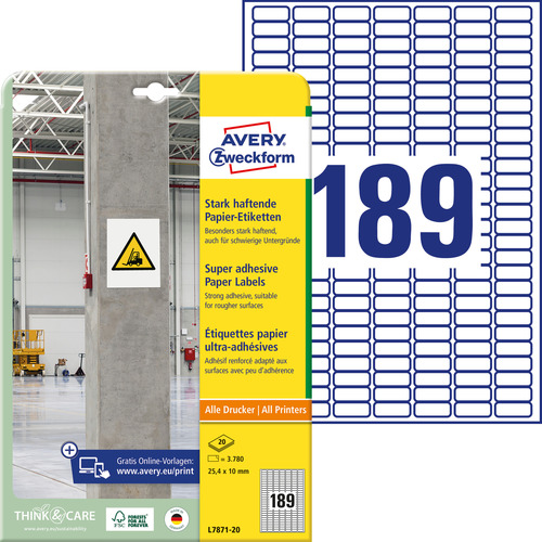 Etykiety na beton Avery Zweckform L7871-20 rozmiar 25,4 x 10,0 mm 3780 etykiet