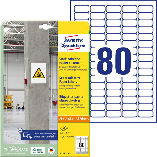 Etykiety na beton Avery Zweckform L7872-20 rozmiar 35,6 x 16,9 mm 1600 etykiet