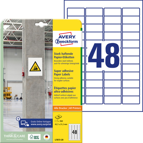 Etykiety na beton Avery Zweckform L7873-20 rozmiar 45,7 x 21,2 mm 960 etykiet