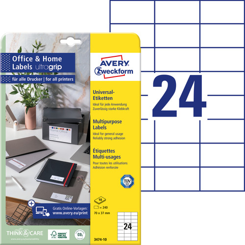Etykiety papierowe Avery Zweckform 3474-10 rozmiar 70 x 37mm 240 szt.