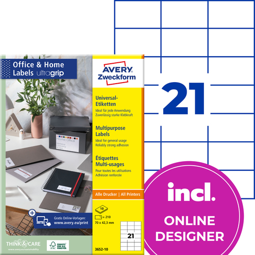 Etykiety papierowe Avery Zweckform 3652-10 rozmiar 70 x 42,3mm 210 etykiet
