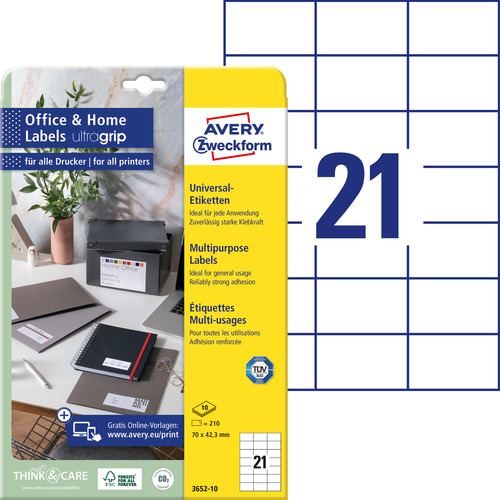 Etykiety papierowe Avery Zweckform 3652-10 rozmiar 70 x 42,3mm 210 etykiet
